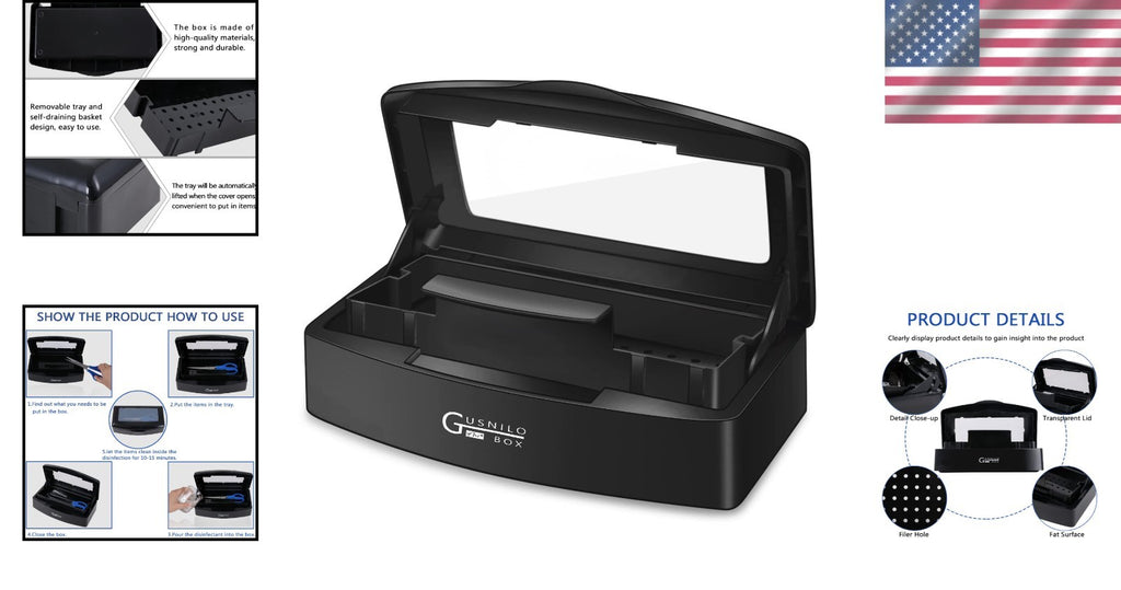 Black Nail Tool Sterilizer with Transparent Lid - Professional Salon Grade