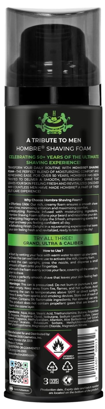Men's Shaving Foam with Fougère Marine Woody Scent - Aluminum-Free, Dense Foam for Precision