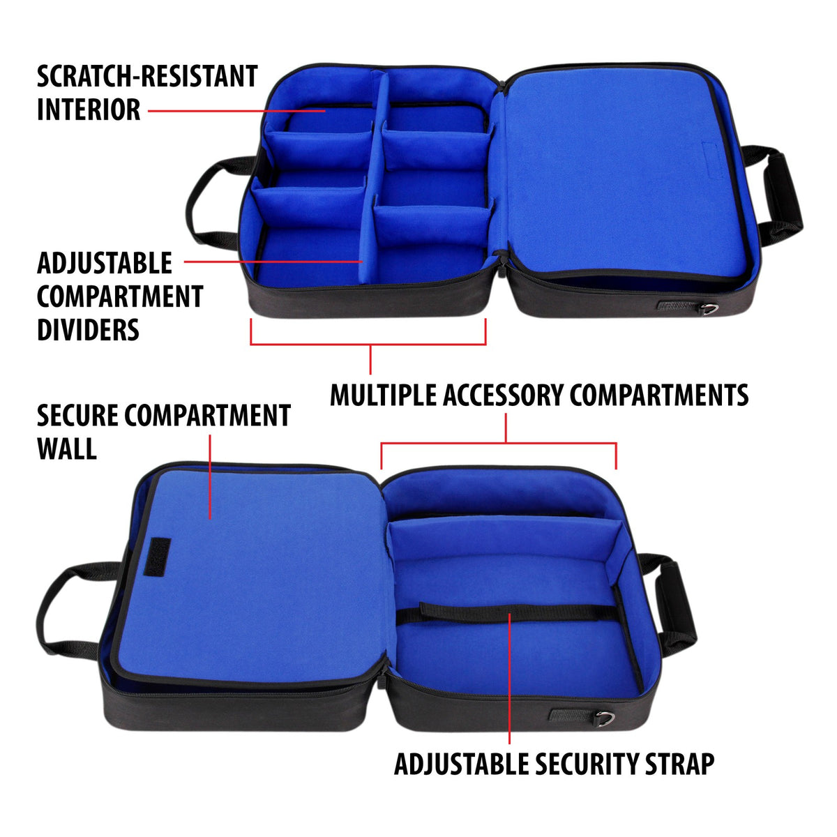 Hair Stylist Case with Shoulder Strap, Pockets & Custom Dividers - Blue