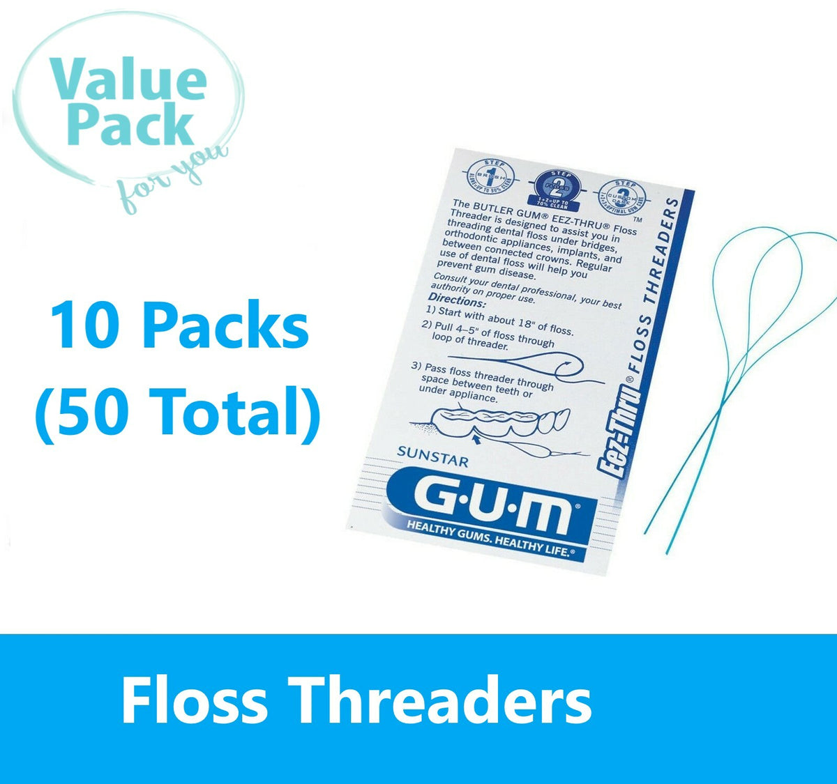 Dental Floss Threaders Pack of 50 for Easy Flossing - Flexible Nylon, Dentist Approved