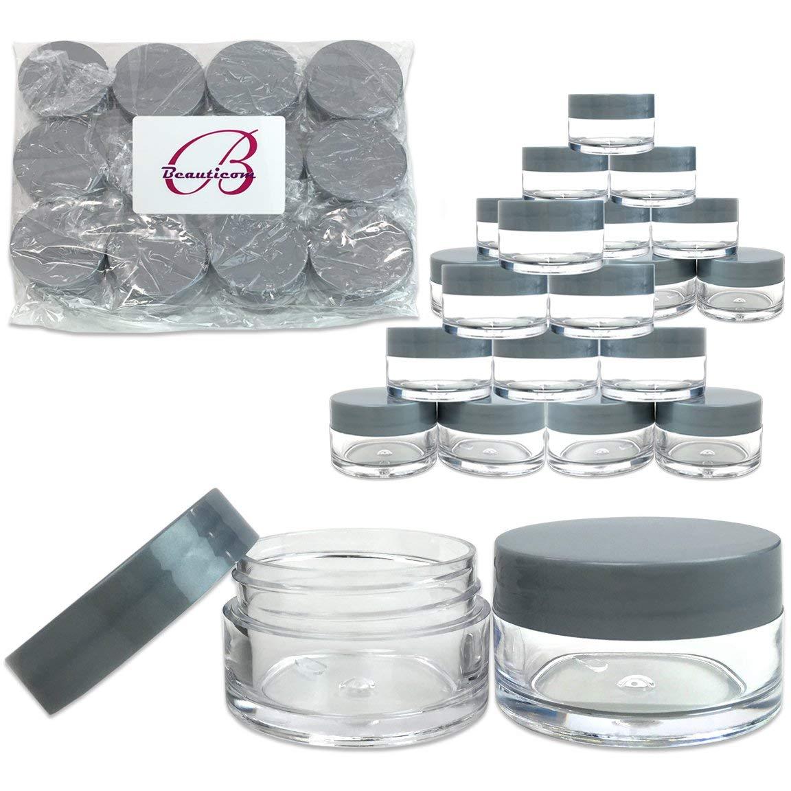 20G Clear Cosmetic Sample Jars with Gray Lids - Pack of 24 BPA Free Containers