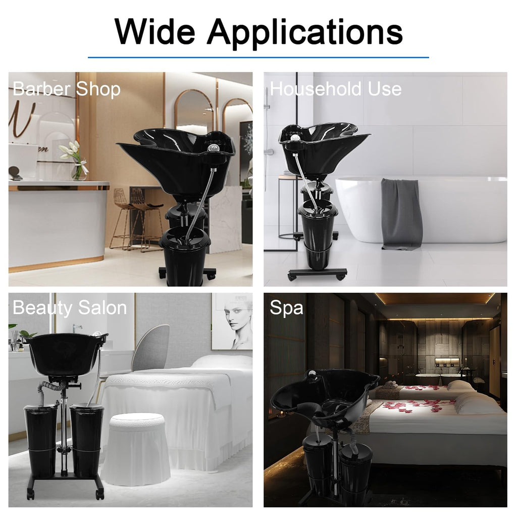 Portable Electric Shampoo Basin Set with 2 Buckets for Home Salon Use