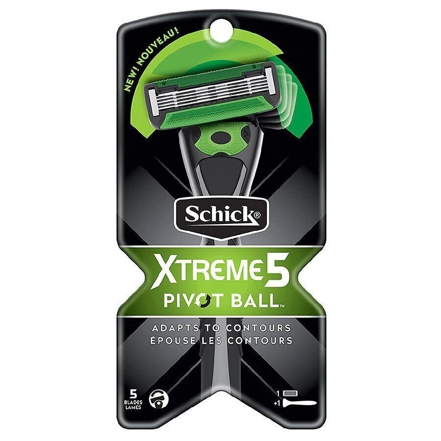 Schick Xtreme5 Pivot Ball Razor Kit - 5 Blade Shaving System with Refill