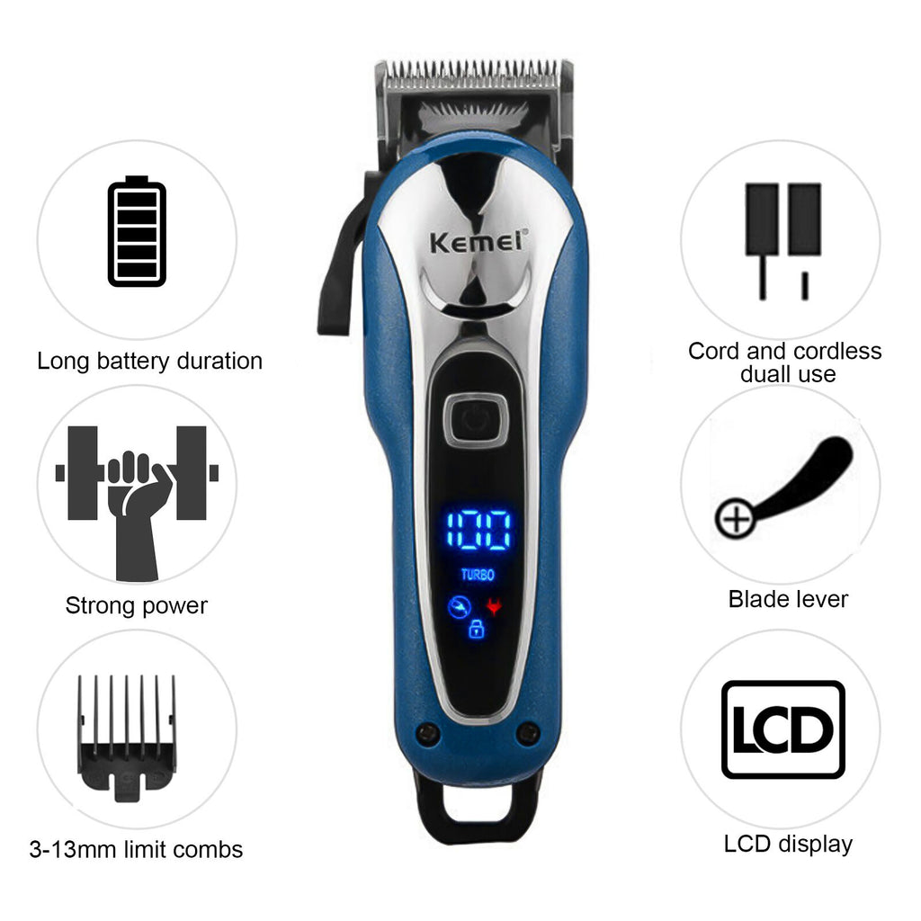 Men's Cordless Hair Clipper Kit with LED Display and Multiple Attachments