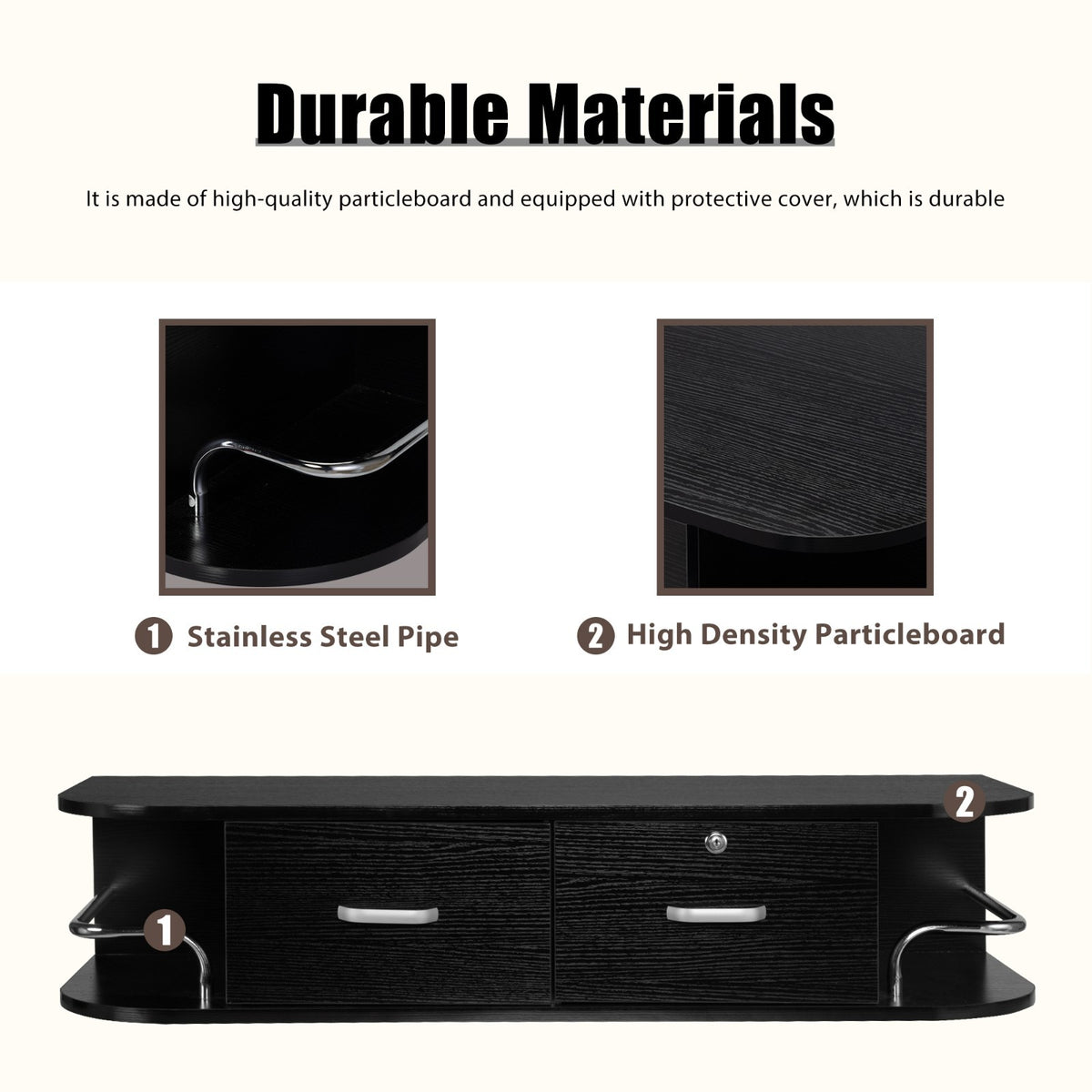 Wall Mounted Salon Station with 2 Drawers and 5 Tool Holders - Black