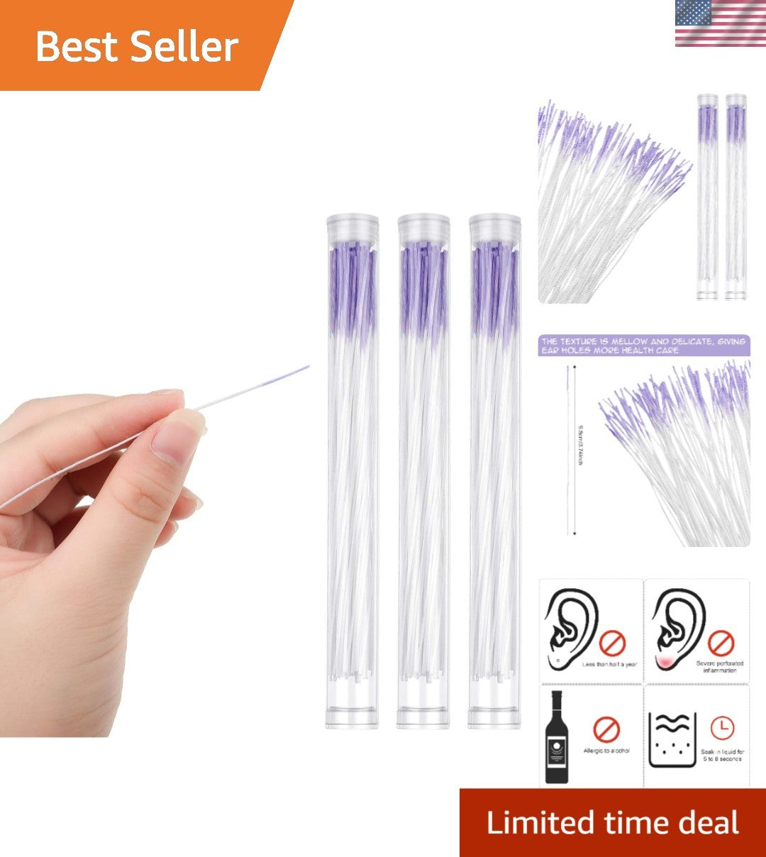 Disposable Rose-Scent Earring Cleaning Tool - 180 Pcs Ear Piercing Care