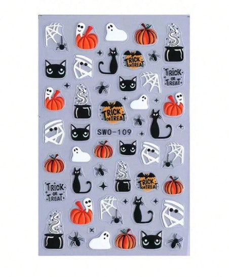Halloween Embossed Nail Stickers Self-Adhesive 3D Spooky Nail Decals Sheet