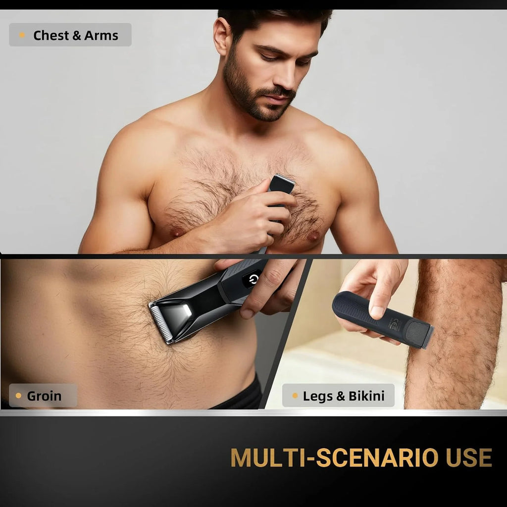 Men's Body Hair Trimmer with Ceramic Blades, Rechargeable Full-Body Grooming