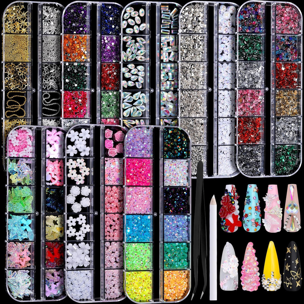 Nail Charms and Rhinestones Kit with 8 Varieties for Nail Art