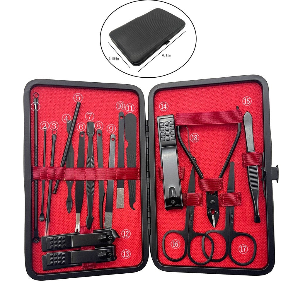 18-Piece Multi-Function Nail Repairing Forceps Manicure Set with Carry Case