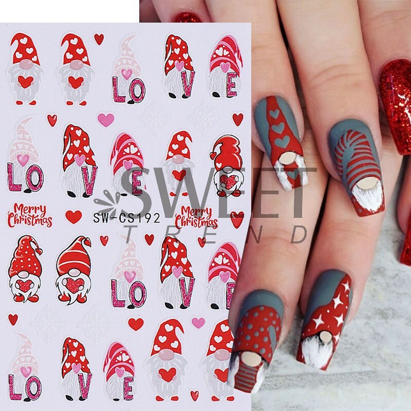 2Pcs Leopard Christmas Gnome Nail Art Stickers Self-Adhesive Decals