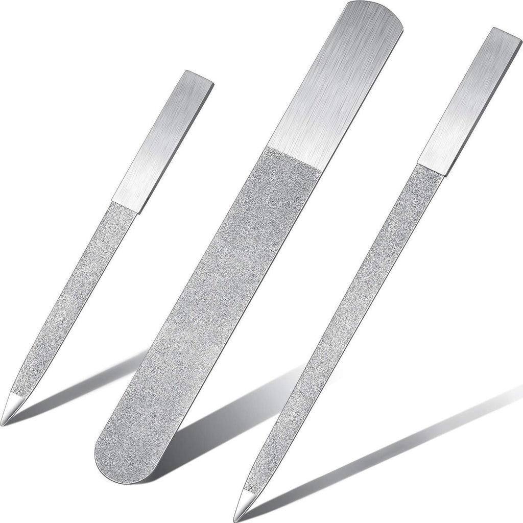Metal Diamond Nail File Set - 3 Pack Stainless Steel Pedicure & Manicure Tools