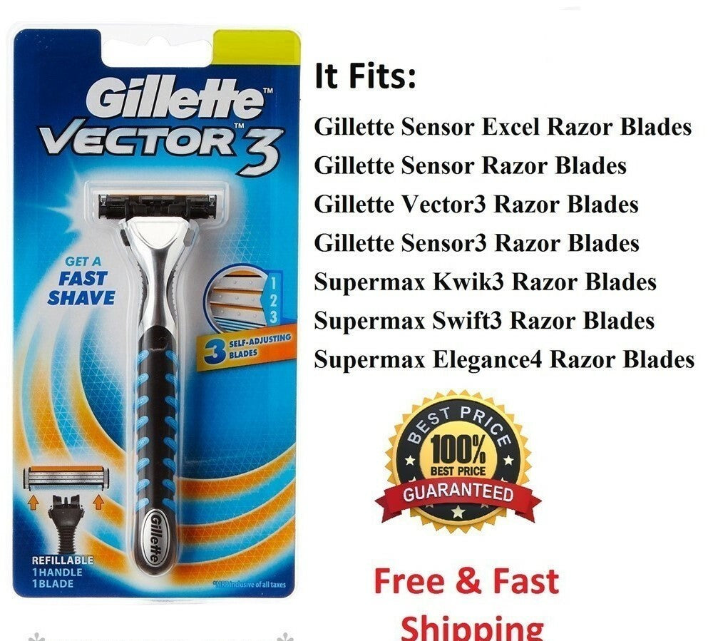 Gillette Vector 3 Razor Handle with Lubricant Strip – Compatible with Sensor Blades