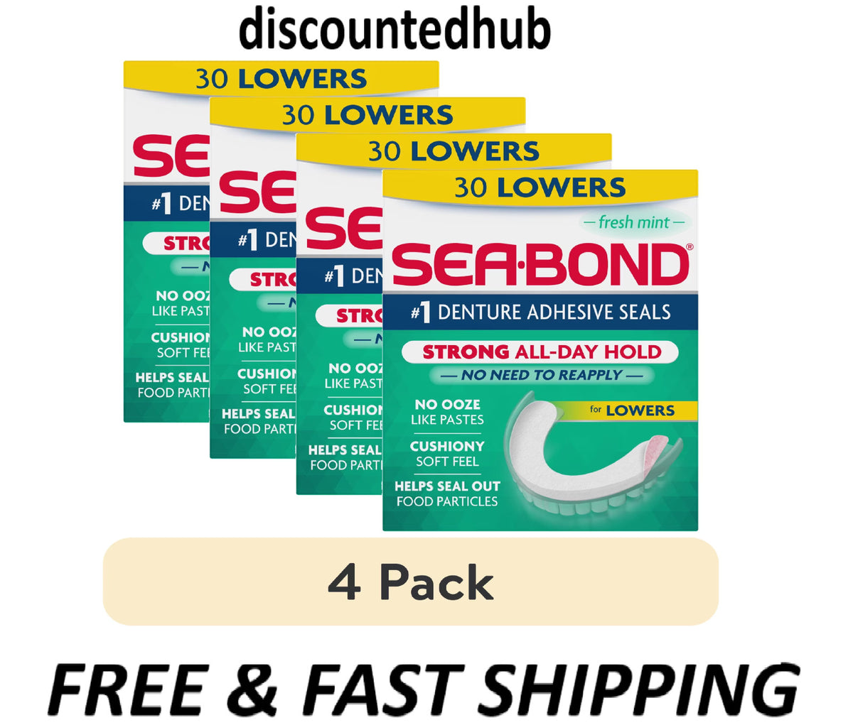 Denture Adhesive Seals - Fresh Mint, Zinc-Free, 30 Count Each, 4-Pack