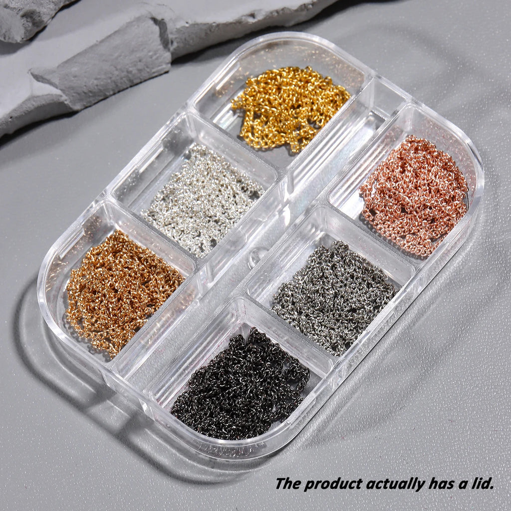 3D Metal Nail Art Chains Gold Silver Nail Decoration Jewelry Set