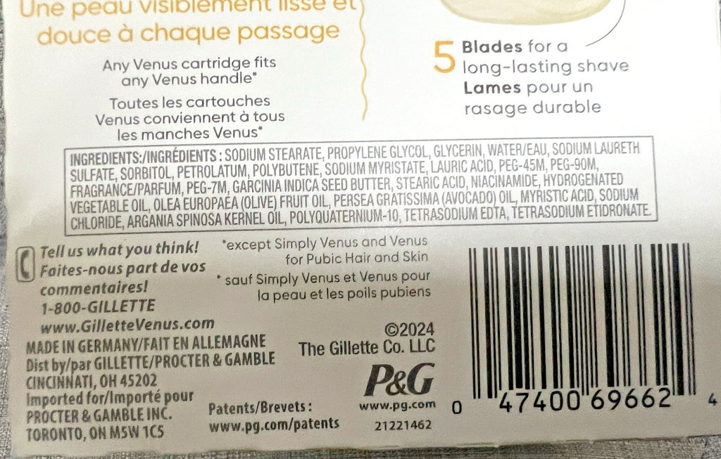 Gillette Venus MoistureGlide 4 Refill Cartridges with 5 Blades Argan Oil