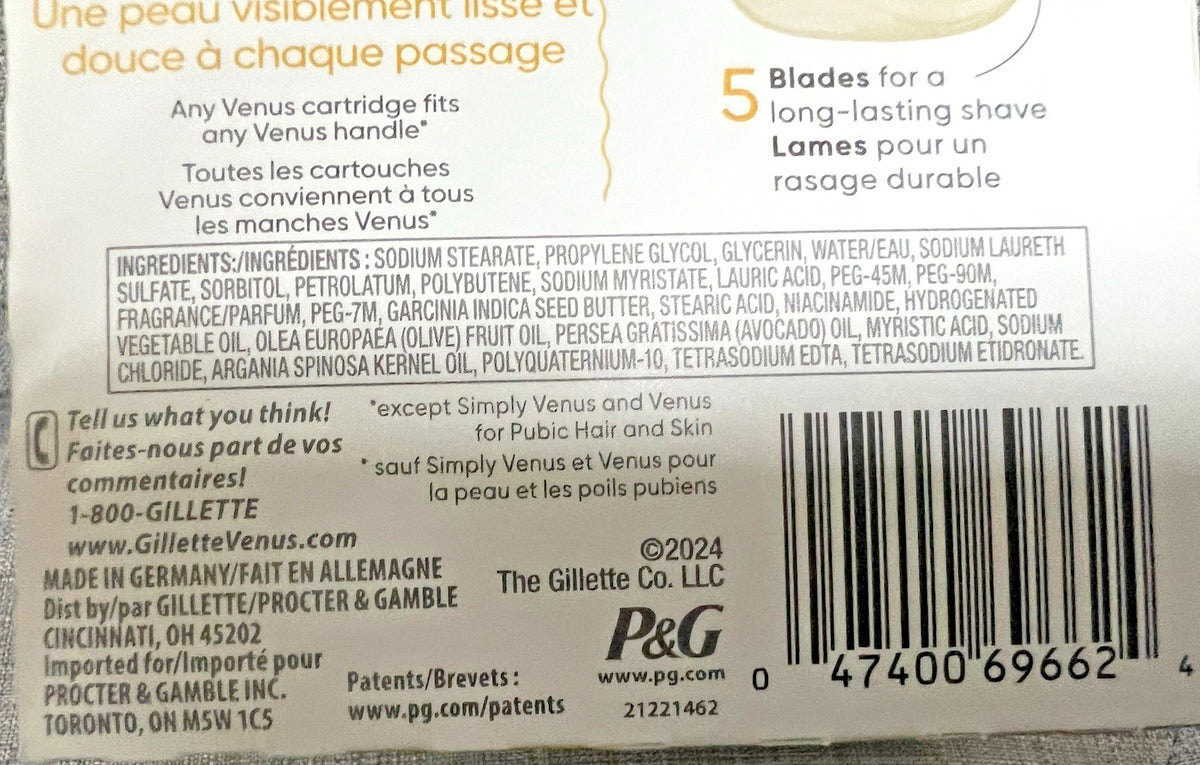 Gillette Venus MoistureGlide 4 Refill Cartridges with 5 Blades Argan Oil