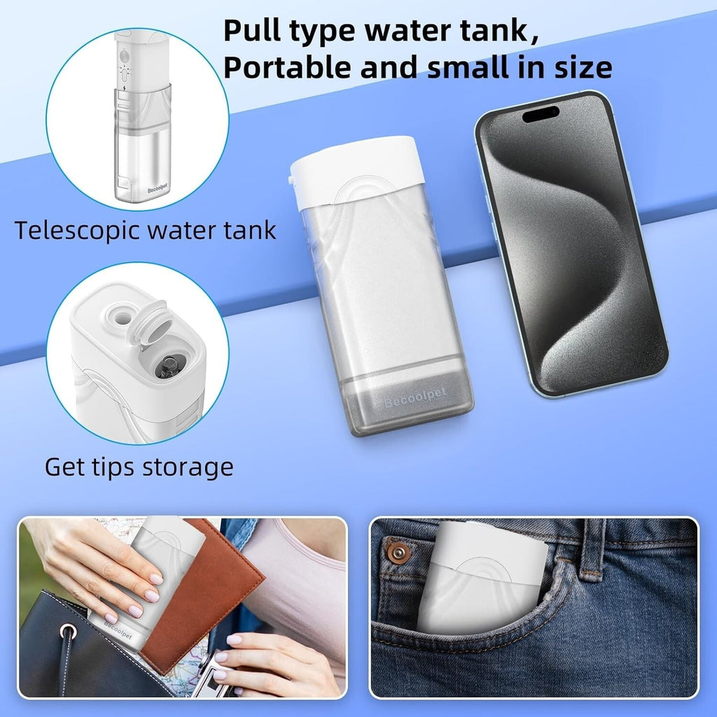 Portable Cordless Water Dental Flosser with 5 Modes, Travel Size, Rechargeable, IPX7 Waterproof