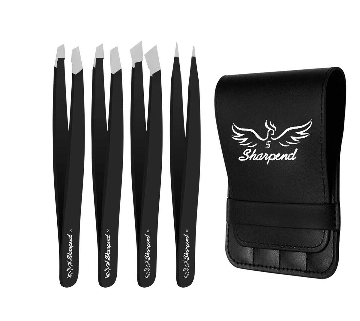Professional Tweezers Set 4-Piece Stainless Steel Eyebrow Pluckers with Case