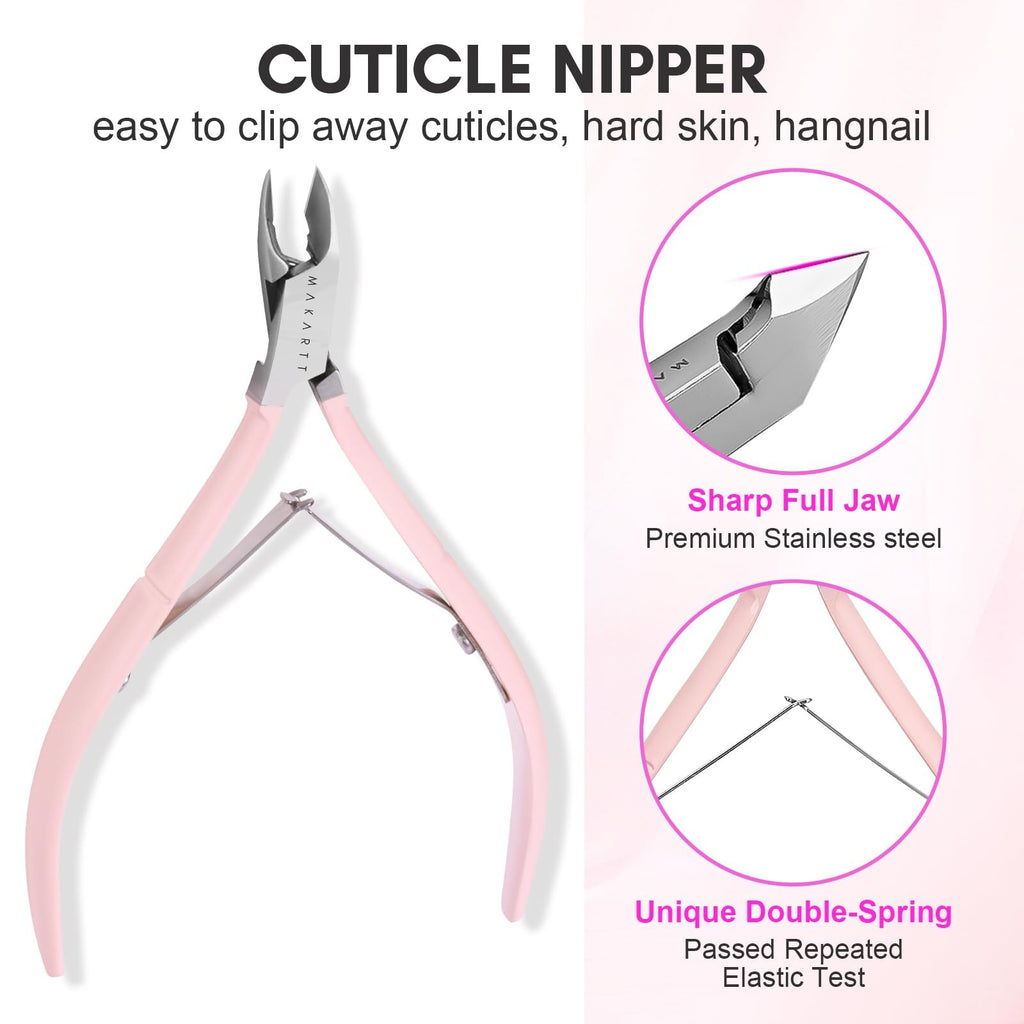 3-Piece Pink Nail Cuticle Nipper Set with Pusher - Stainless Steel Manicure Tools