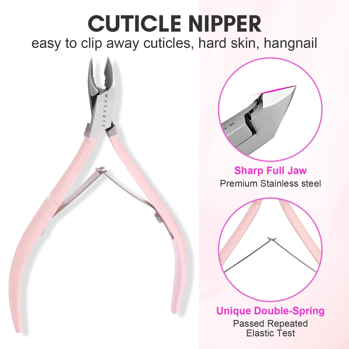 3-Piece Pink Nail Cuticle Nipper Set with Pusher - Stainless Steel Manicure Tools