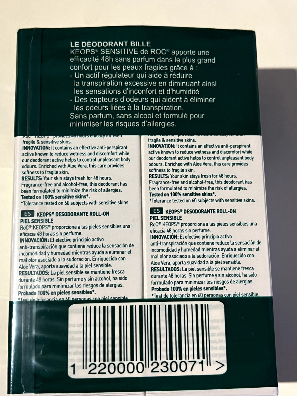 RoC Keops Sensitive Roll-On Deodorant 2x30ml Fragrance-Free, Alcohol-Free