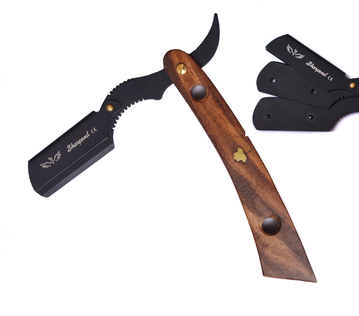 Professional Straight Razor Shaving Kit with 10 Blades & Wooden Handle
