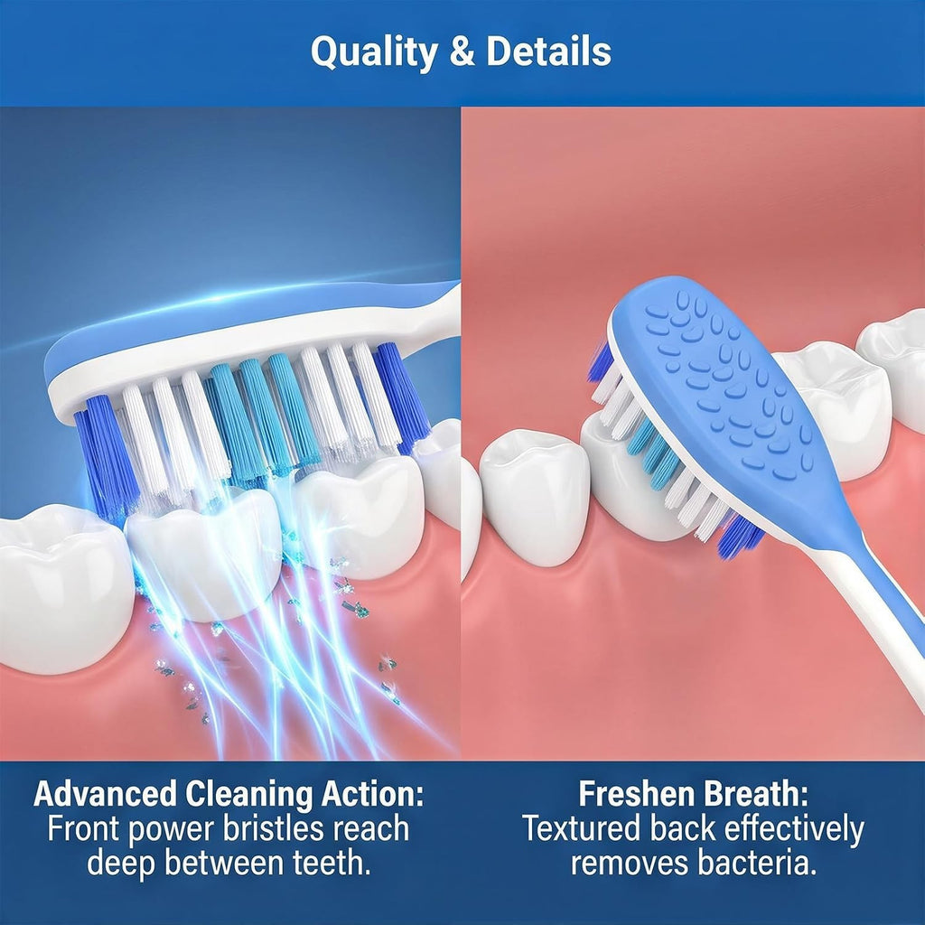 Manual Toothbrushes Pack with Wavy Bristles & Tongue Cleaner for Adults