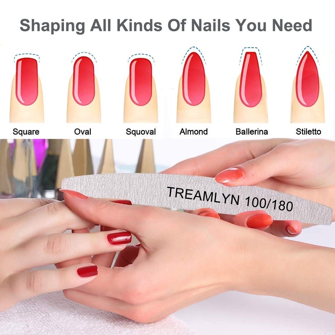 10 Pcs Heavy Duty Nail Files 100/180 Grit for Acrylic & Natural Nails