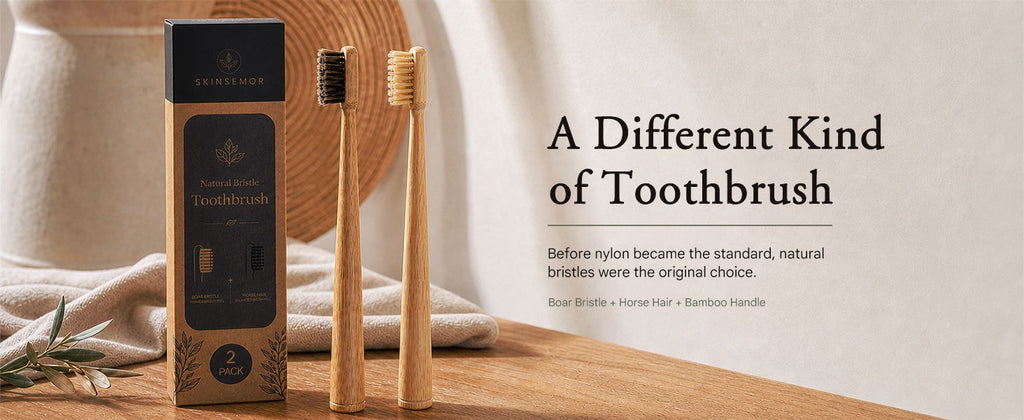Natural Bamboo Toothbrush Set with Boar & Horsehair Bristles - Eco-Friendly & Quick-Dry