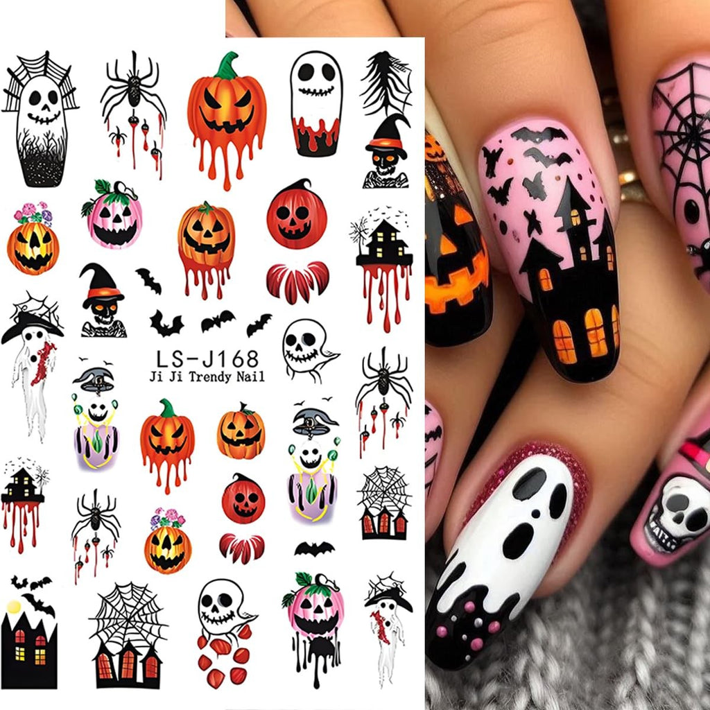 Halloween Nail Art Stickers Decals 3D Pumpkin Ghost 6 Sheets for Spooky Nail Designs