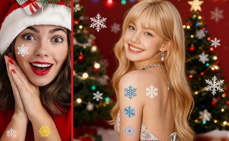 Christmas Snowflakes Temporary Tattoos for Kids Waterproof & Safe