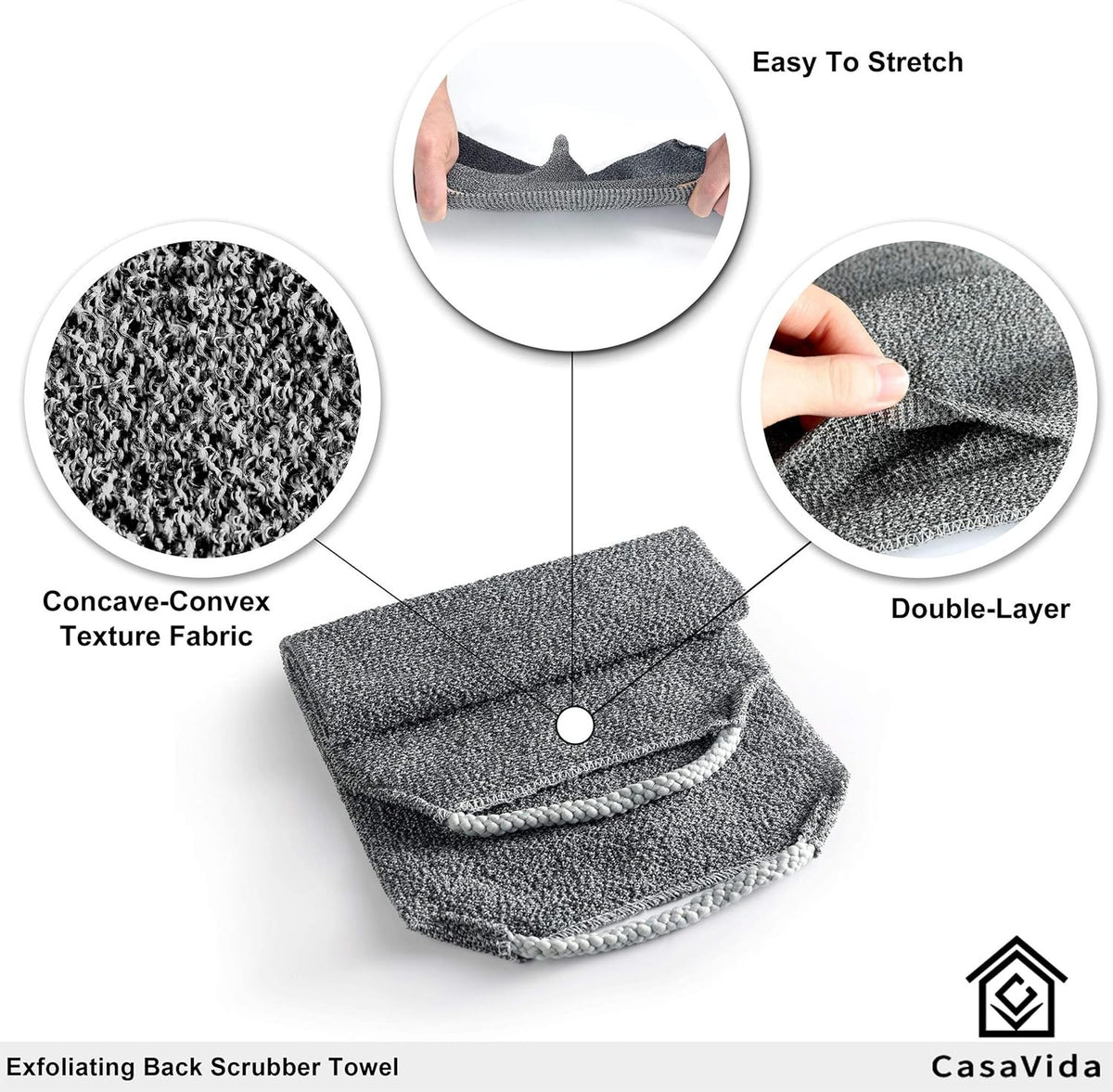 Exfoliating Back Scrubber Towel Set - Stretchable Dual-Side Body Wash Cloths