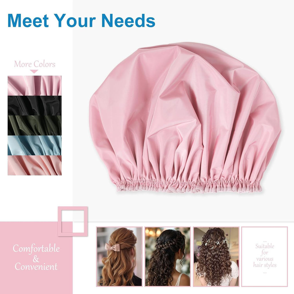 Waterproof Double Layer Shower Cap for Women - Reusable Hair Protector