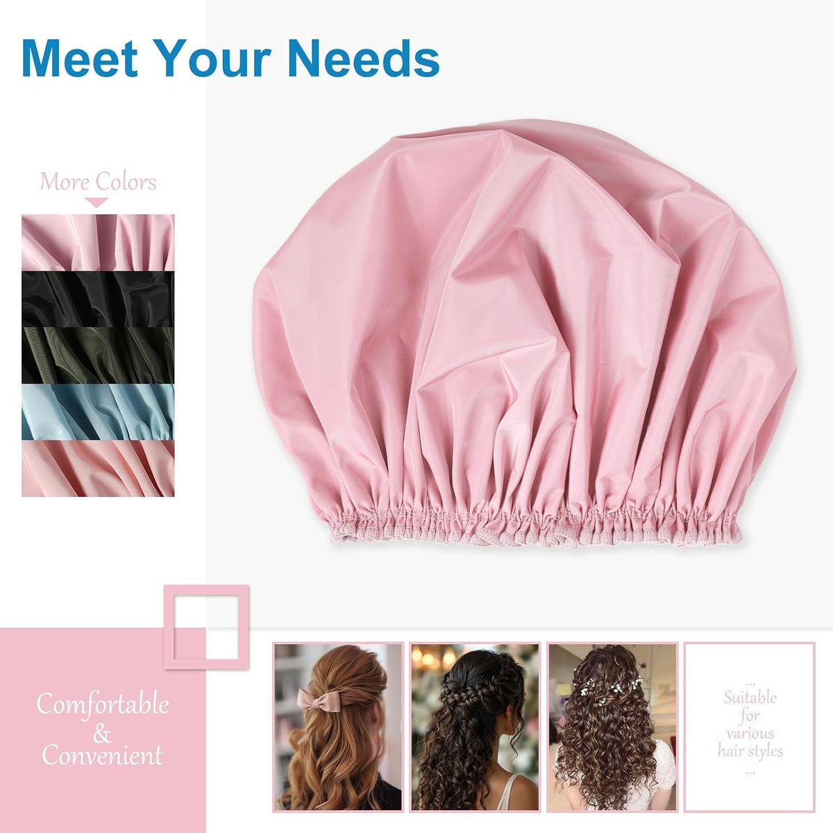 Waterproof Double Layer Shower Cap for Women - Reusable Hair Protector