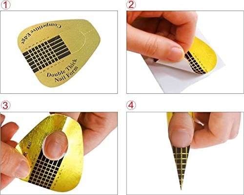 Long Nail Forms for Acrylic Nails - 200 Golden Nail Extension Stickers