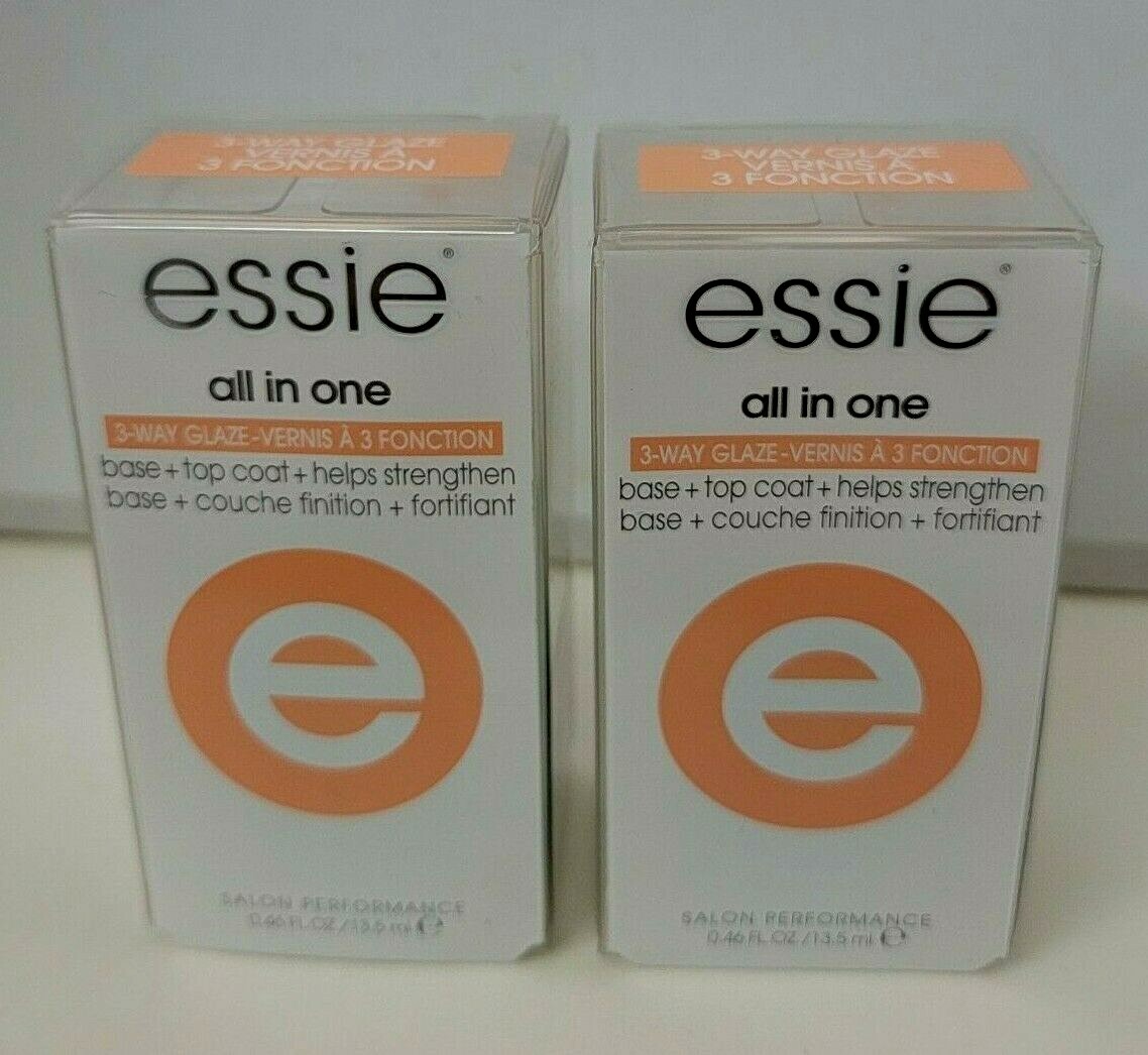 Essie All in One 3-Way Gel Nail Polish Top Coat Base Strengthener 2 Pack