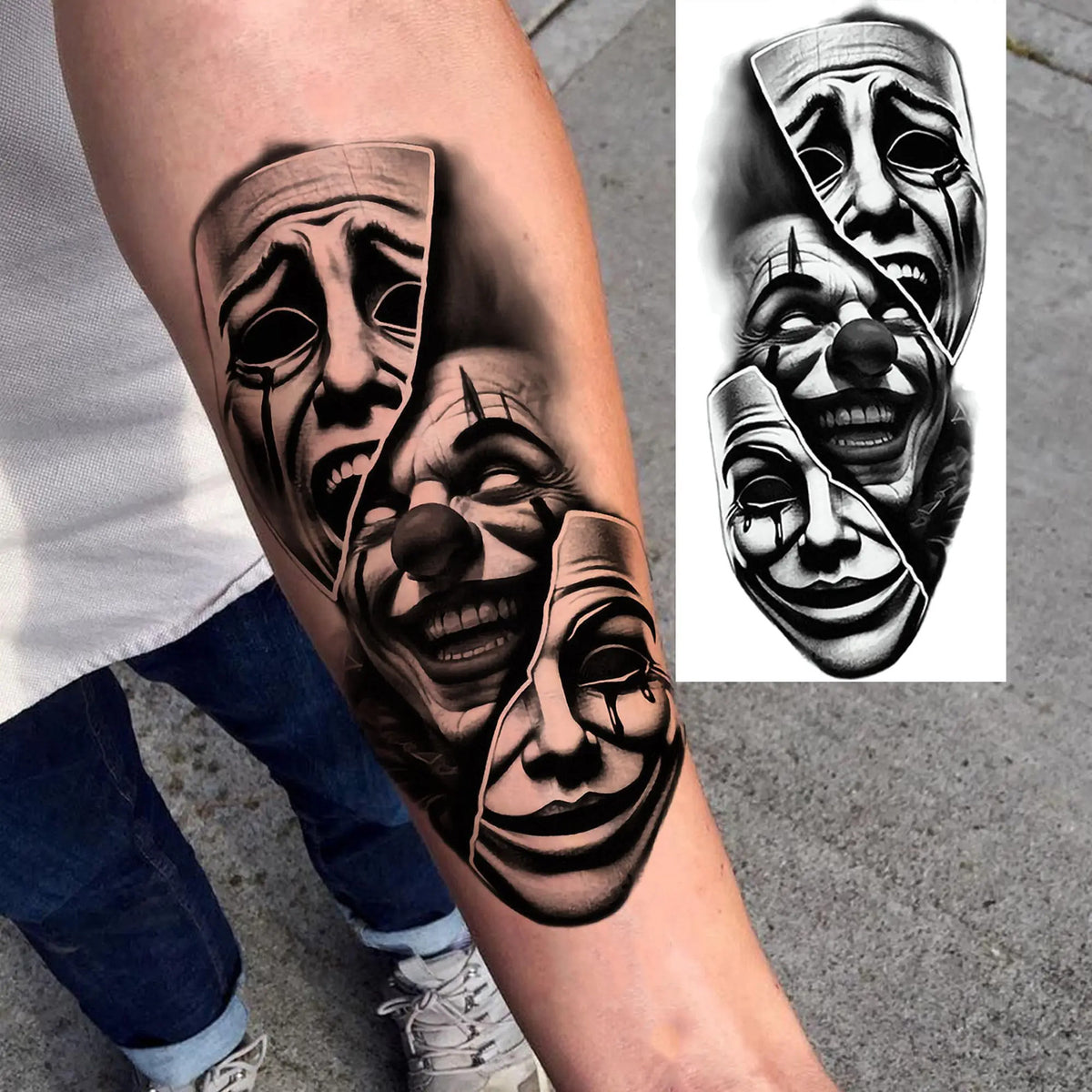 Waterproof Temporary Tattoo Sticker - Evil Joker Face, Long Lasting Realistic Design