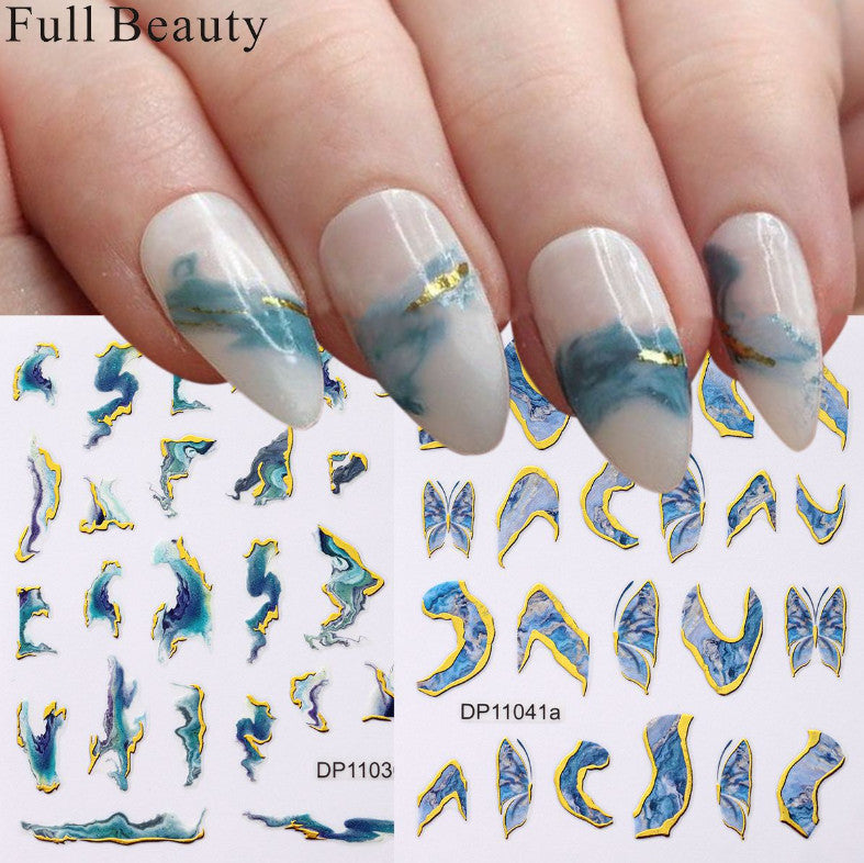 Self-Adhesive 3D Marble Nail Art Wraps Gold Swirl Stripe Stickers Set