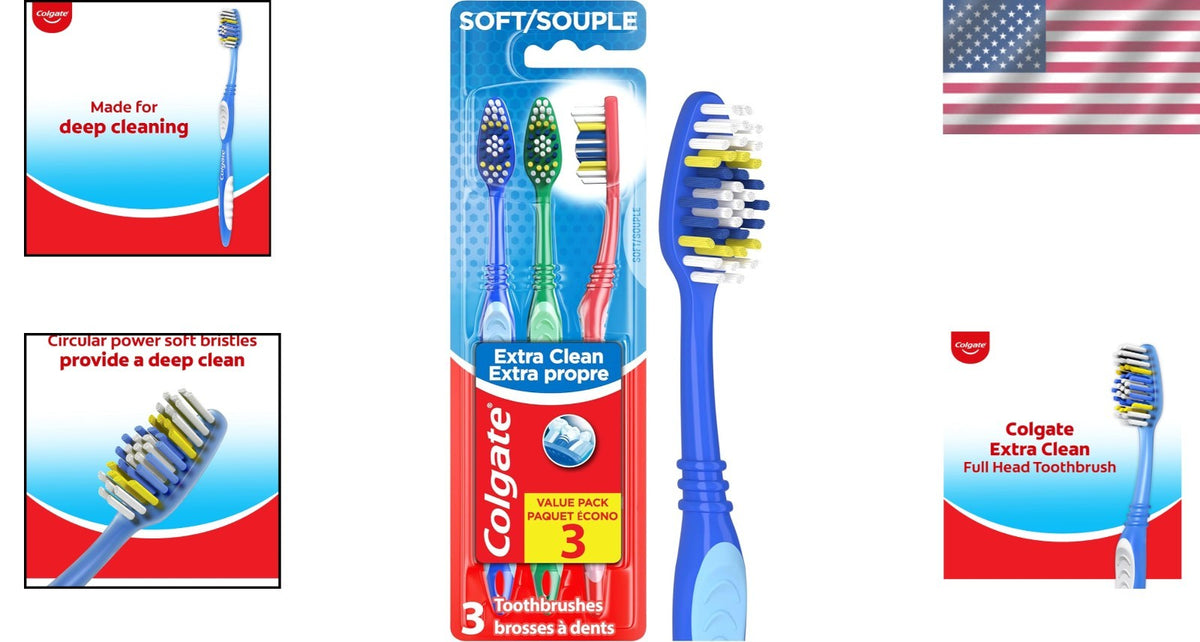 Soft Toothbrush Set - 3 Pack Multi Color for Gentle Oral Care