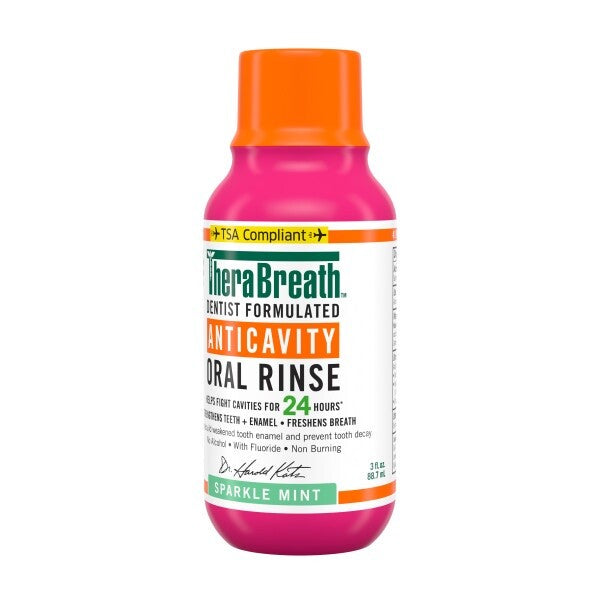 TheraBreath Anticavity Fluoride Mouthwash Travel Size 3 oz 2 Pack - Sparkle Mint