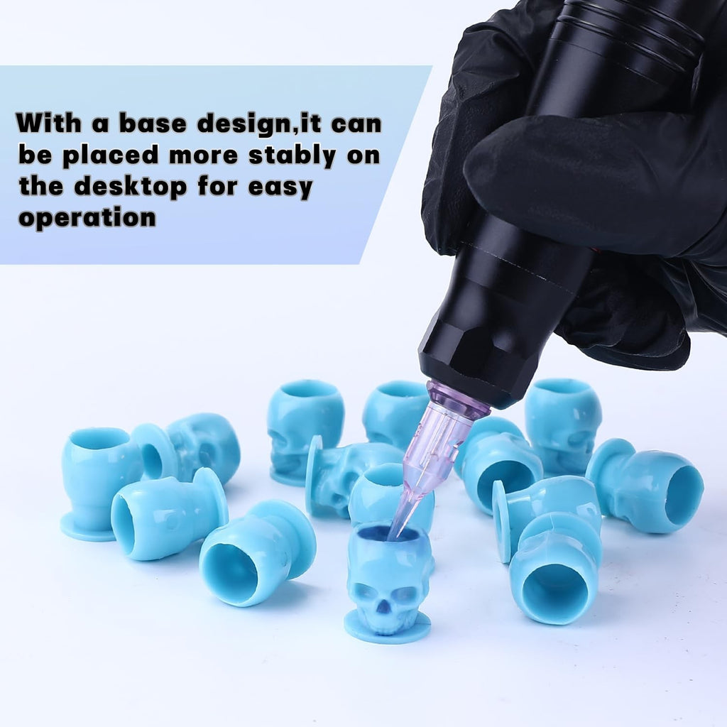 Disposable Tattoo Ink Cups 200pcs Skull Small Blue – Hygienic Ink Caps