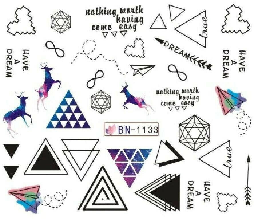 Nail Art Stickers Water Decals Evil Eye Triangles Bird Designs Set