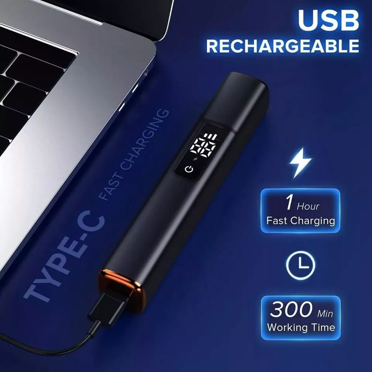 Rechargeable Nose Ear & Face Hair Trimmer for Men - Waterproof, 3-Speed, LCD Display