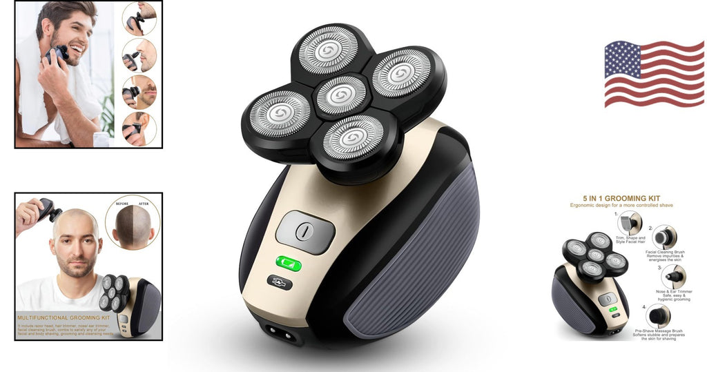 Rechargeable Waterproof Bald Shaver with 5D Floating Heads - Men’s Grooming Tool