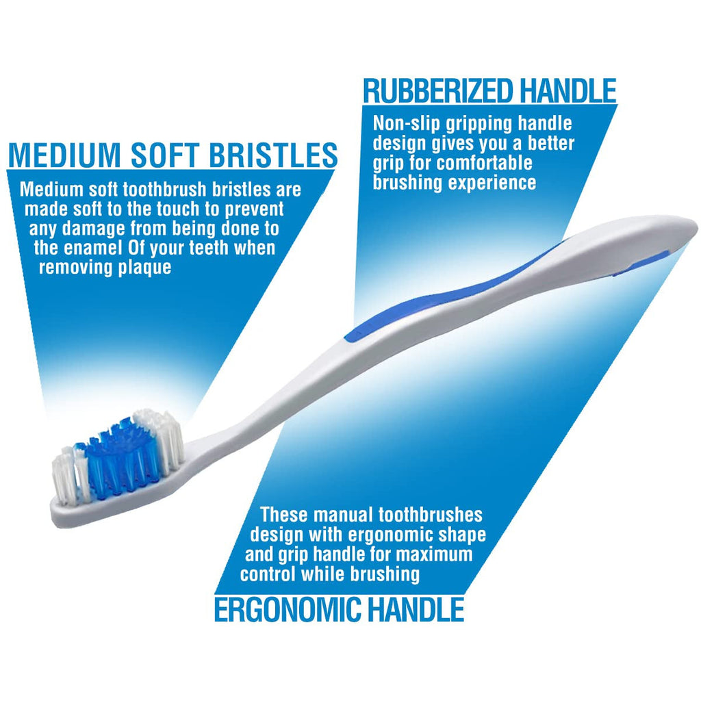 Bulk 100 Medium Soft Toothbrushes Set - Individually Wrapped, Standard Size, Disposable for Travel & Commercial Use