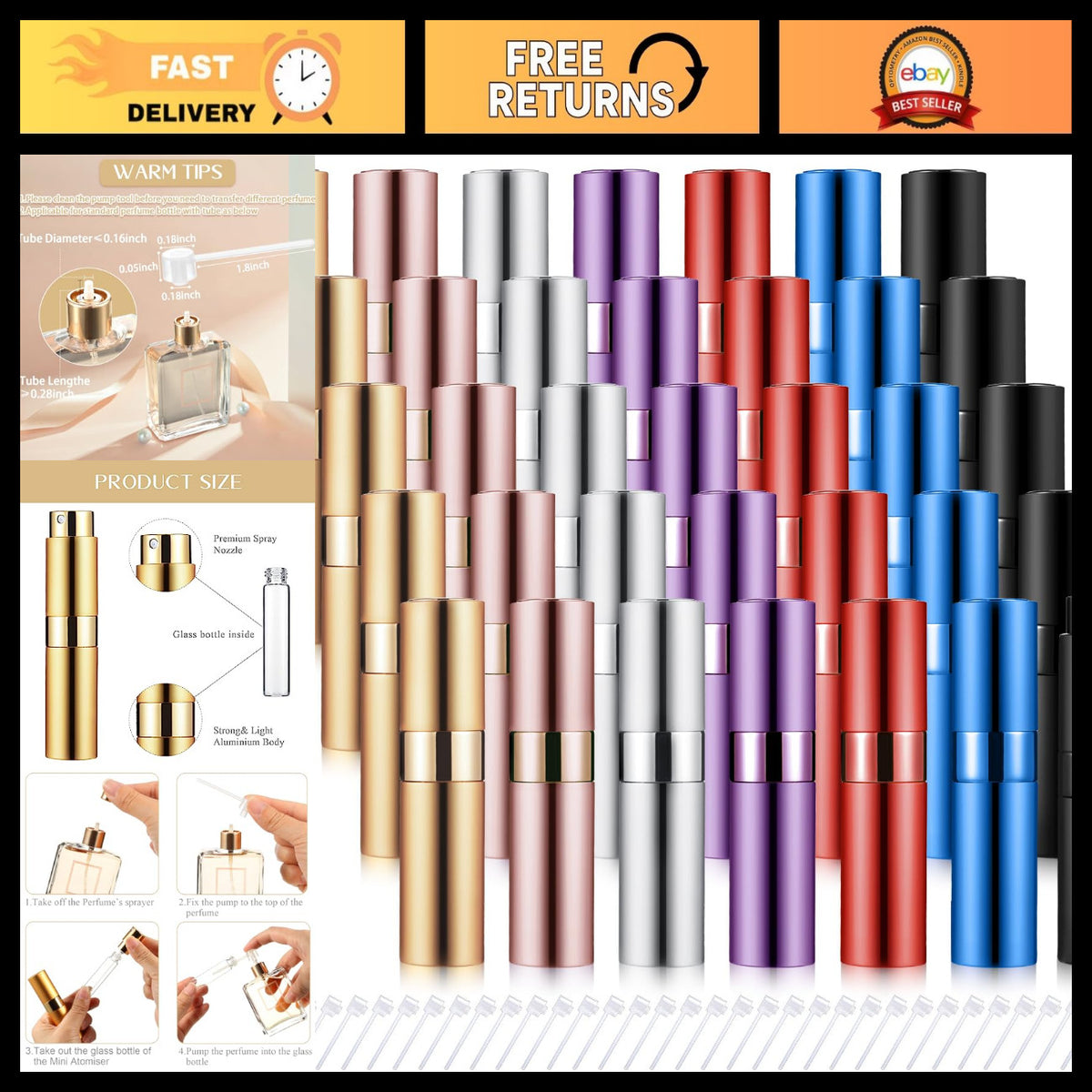 35 Pack Travel Refillable Perfume Spray Bottles - 8ml Mini Cologne Containers