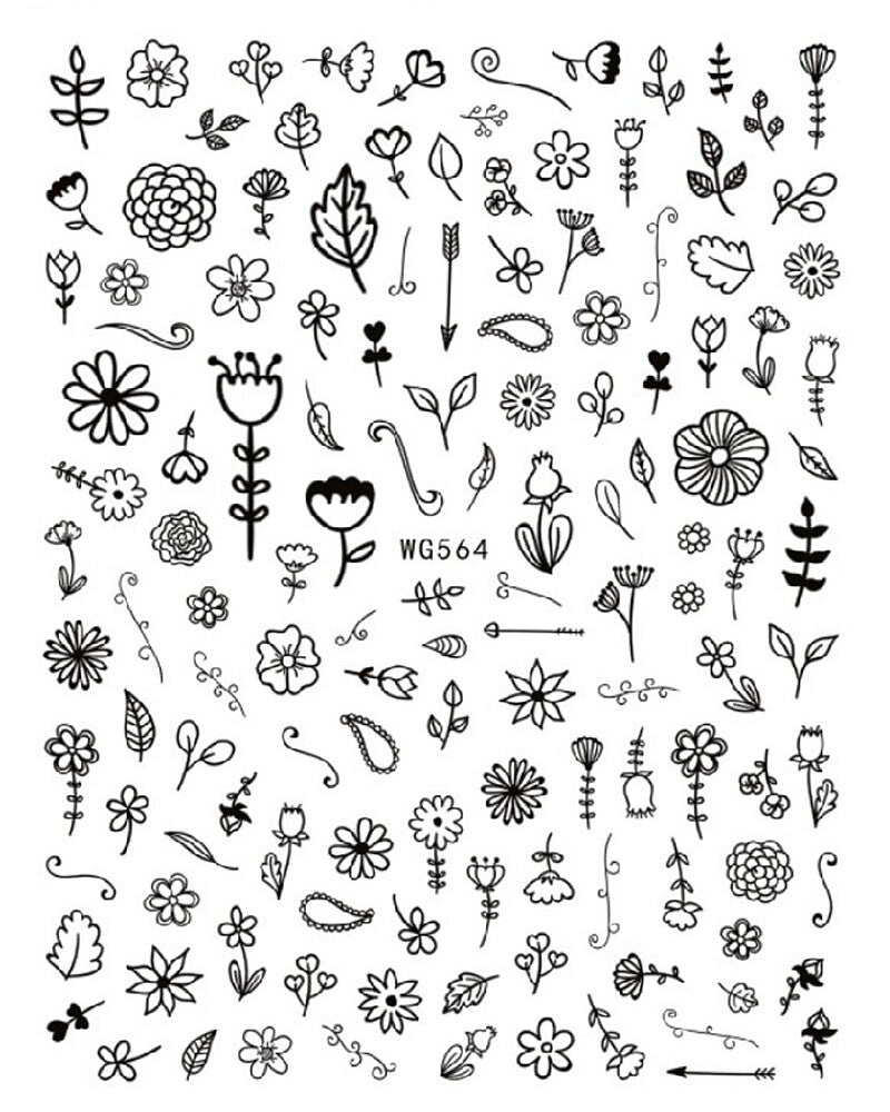 Floral Nail Stickers Set - Self-Adhesive Flowers with Butterflies for Manicure