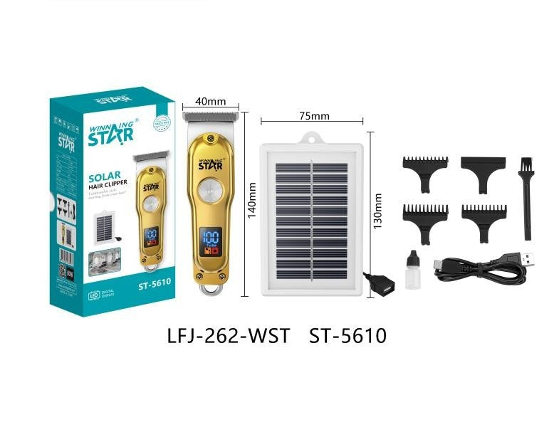 Wireless Solar Hair Clipper with LED Display & Turbo Mode - Men’s Cordless Trimmer