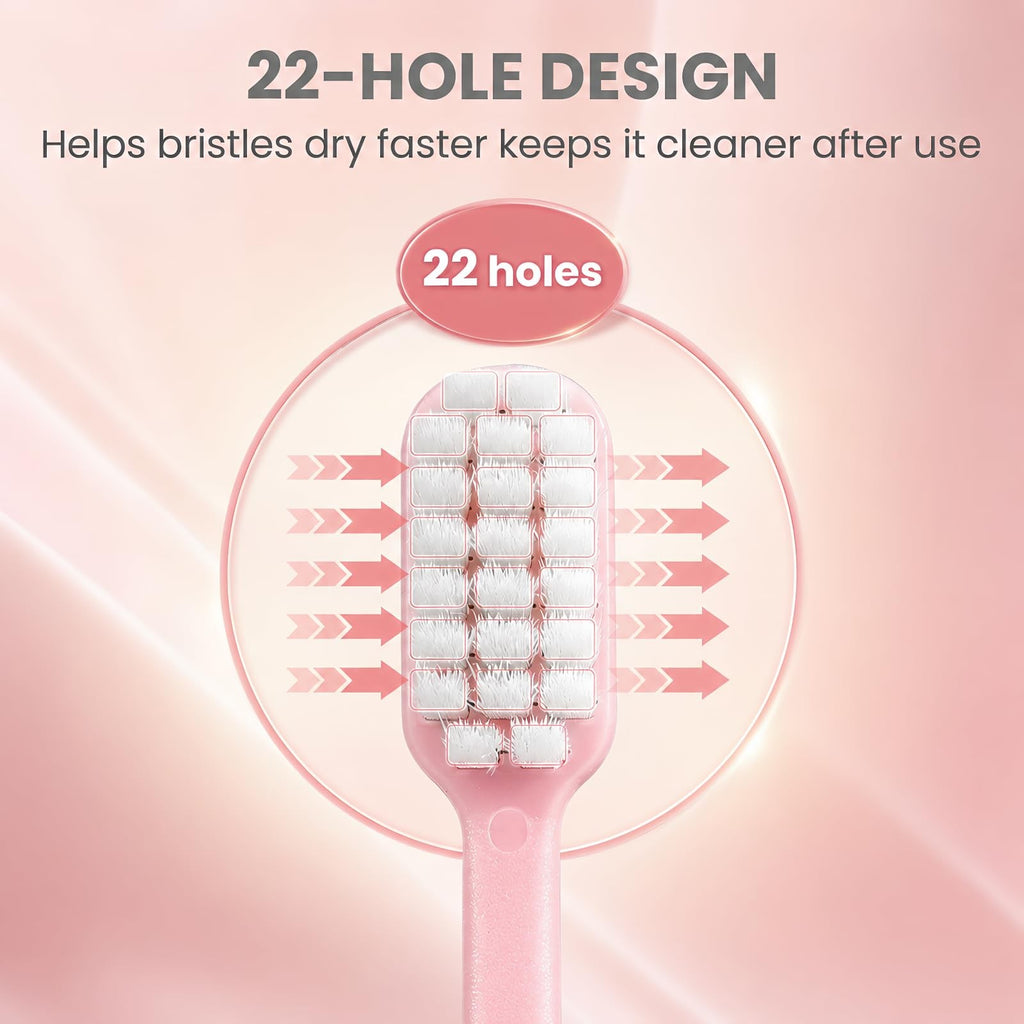Extra Soft Manual Toothbrushes for Adults - Ultra Dense Nano Bristles, 5-Pack Pink